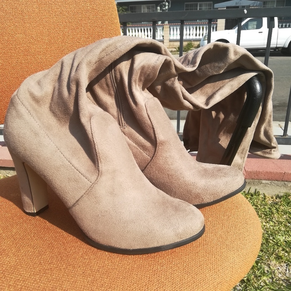 Over The Knee Boots In Grey/cream faux suede